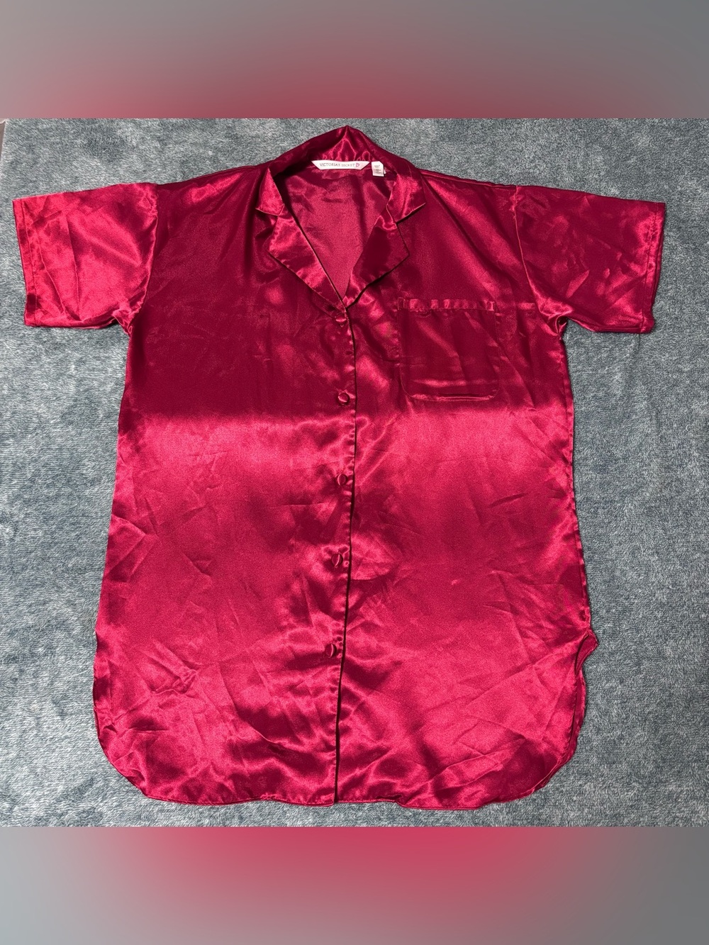 Vintage (1996) White Label Victoria’s Secret Red Satin Sleep Shirt Size XS